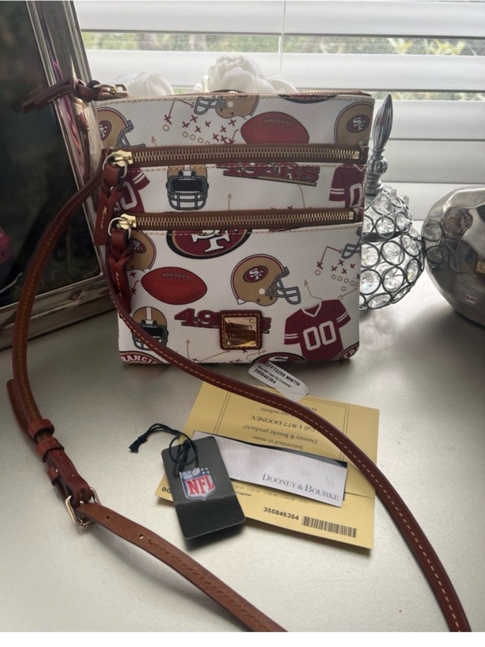 Dooney & Bourke San Francisco 49ers Cream Crossbody with Brown Trim